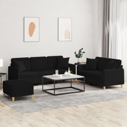 3 Pcs conjunto de sofás com almofadas tecido preto