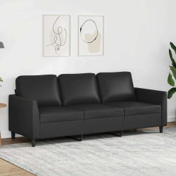 Sofá de 3 lugares 180 cm couro artificial preto
