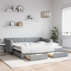 Sofá-cama c/ gavetão e gavetas 90x190 cm tecido cinzento-claro