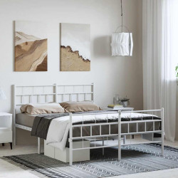 Estrutura de cama com cabeceira e pés 135x190 cm metal branco