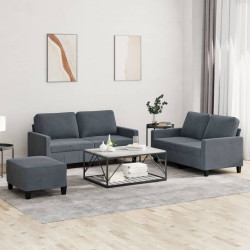3 Pcs conjunto de sofás com almofadões veludo cinzento-escuro