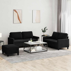 3 Pcs conjunto de sofás com almofadões veludo preto