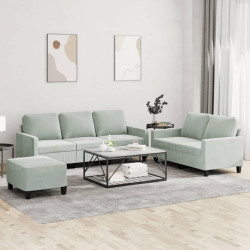 3 Pcs conjunto de sofás com almofadões veludo cinzento-claro