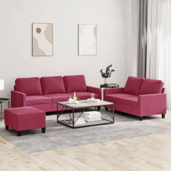 3 Pcs conjunto de sofás com almofadões veludo vermelho tinto