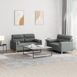 2 Pcs conjunto de sofás com almofadas tecido cinzento-escuro