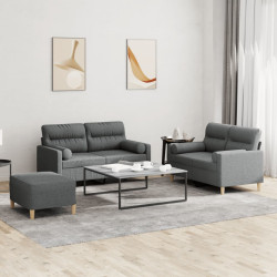 3 Pcs conjunto de sofás com almofadas tecido cinzento-escuro