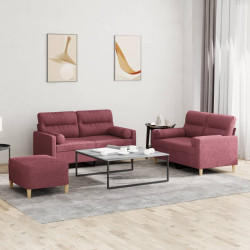 3 Pcs conjunto de sofás com almofadas tecido vermelho-tinto