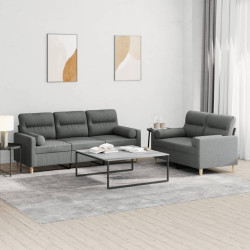 2 Pcs conjunto de sofás com almofadas tecido cinzento-escuro