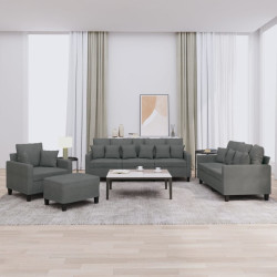 4 Pcs conjunto de sofás com almofadas tecido cinzento-escuro