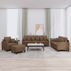 4 Pcs conjunto de sofás com almofadas tecido castanho