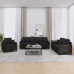 3 Pcs conjunto de sofás com almofadas tecido preto
