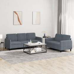 2 Pcs conjunto de sofás veludo cinzento-escuro