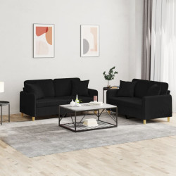 2 Pcs conjunto de sofás com almofadas tecido preto