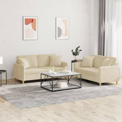 2 Pcs conjunto de sofás com almofadas tecido cor creme