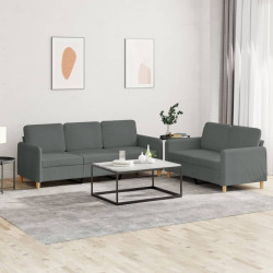 2 Pcs conjunto de sofás com almofadões tecido cinzento-escuro