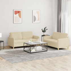 2 Pcs conjunto de sofás com almofadões tecido cor creme