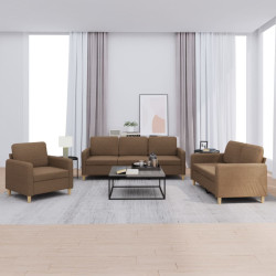3 Pcs conjunto de sofás com almofadões tecido castanho