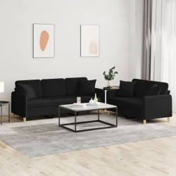 2 Pcs conjunto de sofás com almofadas tecido preto