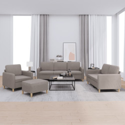 4 Pcs conjunto de sofás com almofadões tecido cinza-acastanhado
