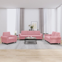 3 Pcs conjunto de sofás com almofadões veludo rosa