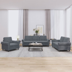 3 Pcs conjunto de sofás com almofadões veludo cinzento-escuro