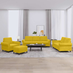 4 Pcs conjunto de sofás com almofadões veludo amarelo