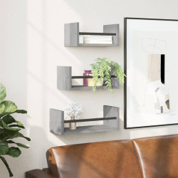 3Pcs prateleiras parede c/ barras deriv. madeira cinza sonoma
