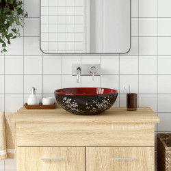 Lavatório de bancada redondo φ41x14 cm cerâmica preto/vermelho