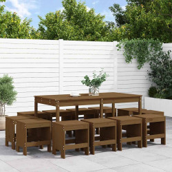 13 Pcs conjunto de jantar para jardim pinho maciço castanho-mel