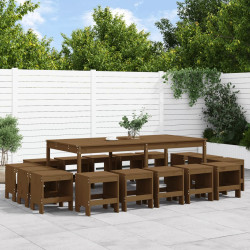 17 Pcs conjunto de jantar para jardim pinho maciço castanho-mel