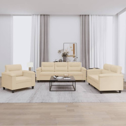 3 Pcs conj. sofás c/ almofadões tecido de microfibra cor creme