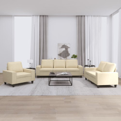 3 Pcs conjunto de sofás tecido cor creme
