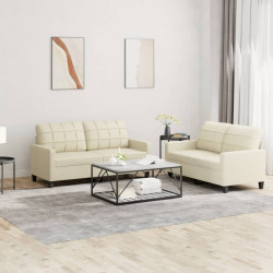 2 Pcs conjunto sofás c/ almofadões couro artificial cor creme