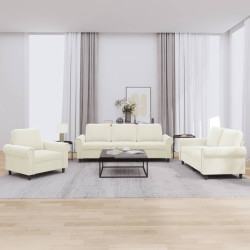 3 Pcs conjunto de sofás com almofadões veludo cor creme
