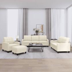 4 Pcs conjunto sofás c/ almofadões couro artificial cor creme