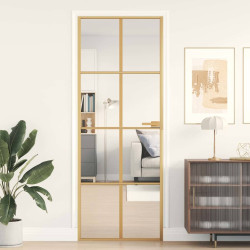 Porta interior 76x201,5 cm vidro temperado e alumínio dourado