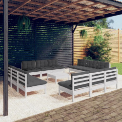 13 Pcs conj. lounge de jardim com almofadões antracite pinho