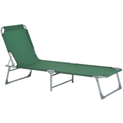 Espreguiçadeira dobrável e reclinável em 4 posições com estrutura metálica e tecido oxford para exterior 187x58x28 cm verde
