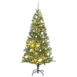 Árvore natal artificial c/ 300 luzes LED, bolas e neve 210 cm