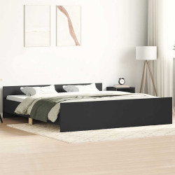 Estrutura de cama c/ painéis cabeceira e pés 200x200 cm preto