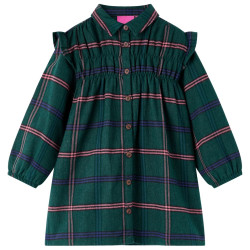 Vestido de criança com manga comprida e folhos verde-escuro 92