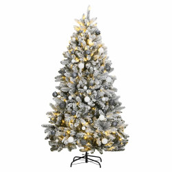 Árvore natal artificial articulada c/ 300 luzes LED+bolas 180cm