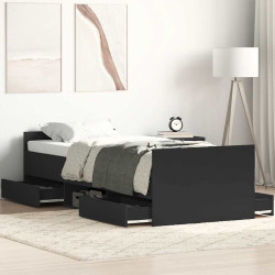 Estrutura de cama c/ painéis cabeceira e pés 100x200 cm preto