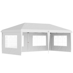 Tenda dobrável com 4 paredes laterais amovíveis 4 janelas e bolsa de transporte 585x295x270 cm branco