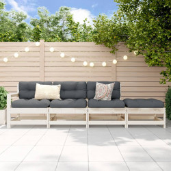 4 Pcs conjunto lounge de jardim madeira de pinho maciça branco
