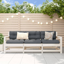 3 Pcs conjunto lounge de jardim madeira de pinho maciça branco