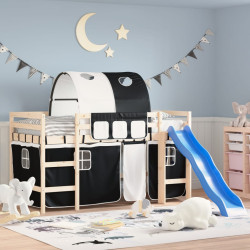 Cortinas para cama elevada com túnel poliéster branco e preto