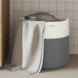 Cesto de arrumação ø40x35 cm algodão cinzento e branco