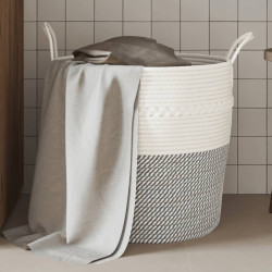 Cesto de arrumação ø43x38 cm algodão cinzento e branco