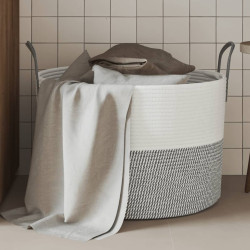 Cesto de arrumação ø51x33 cm algodão cinzento e branco